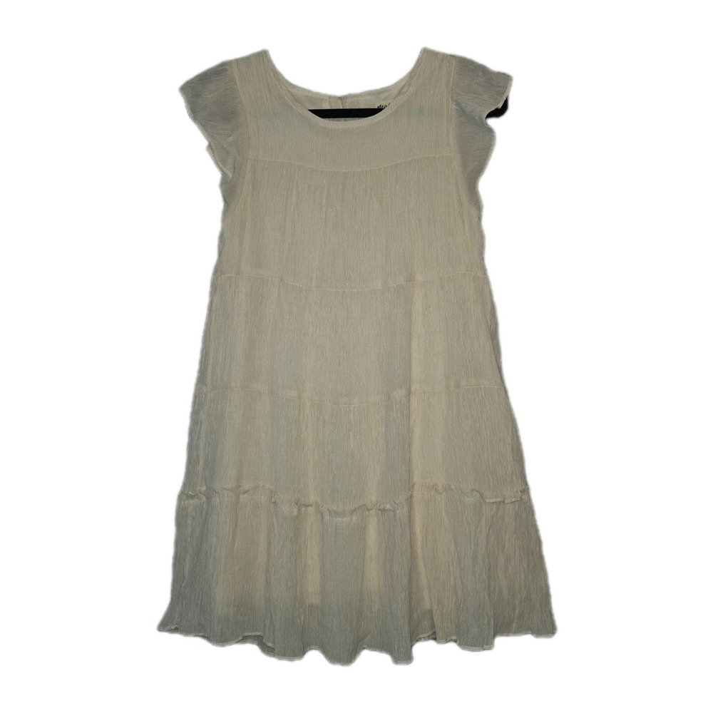 New In Ivory Tiered Ruffle Sundress Cream Mini Dress Women's Medium Cap Sleeves